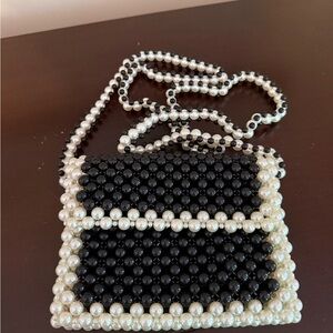 Elegant Black and White Beaded Handbag